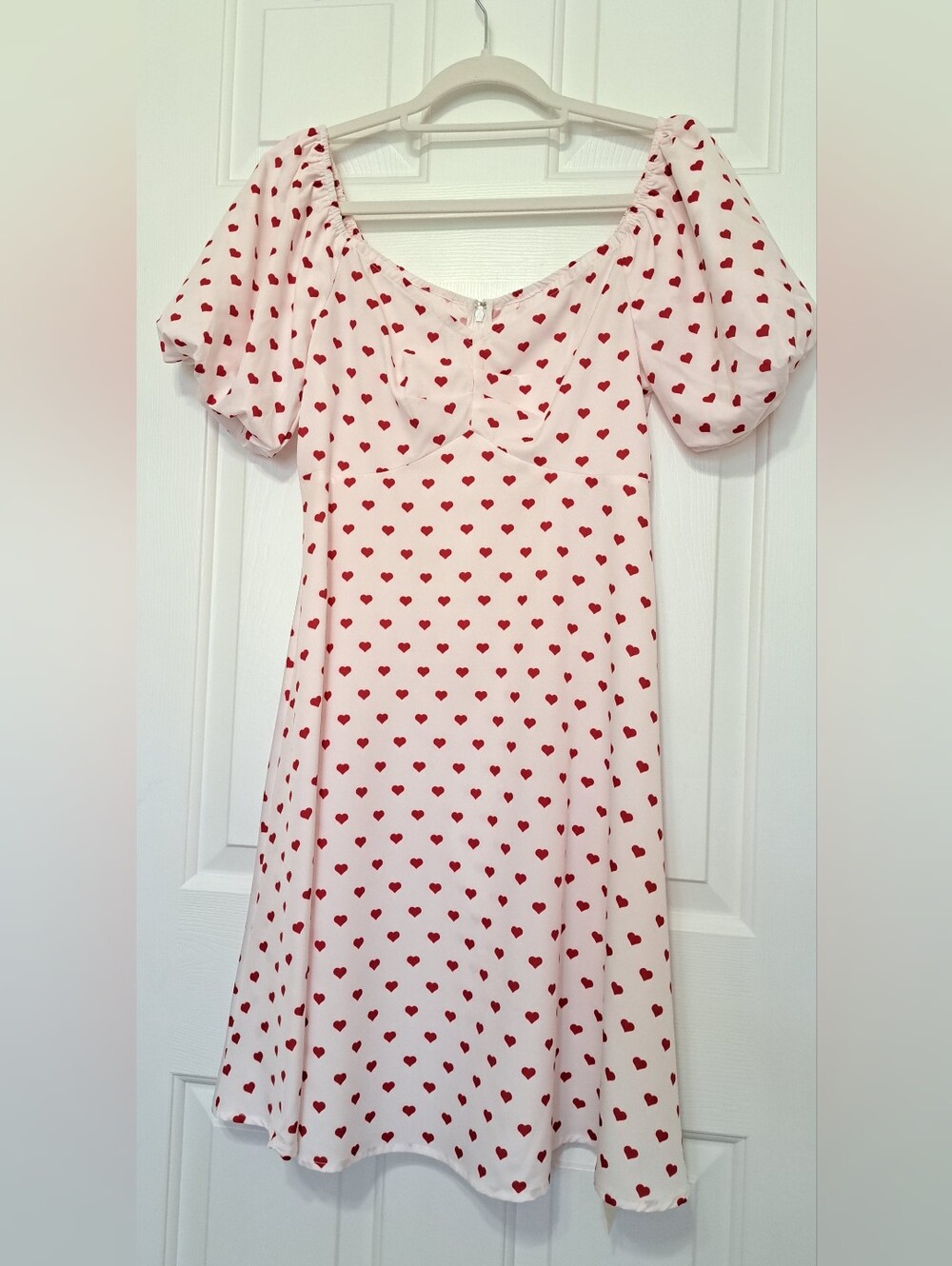 Commense Heart Print Puff Sleeve Mini Dress